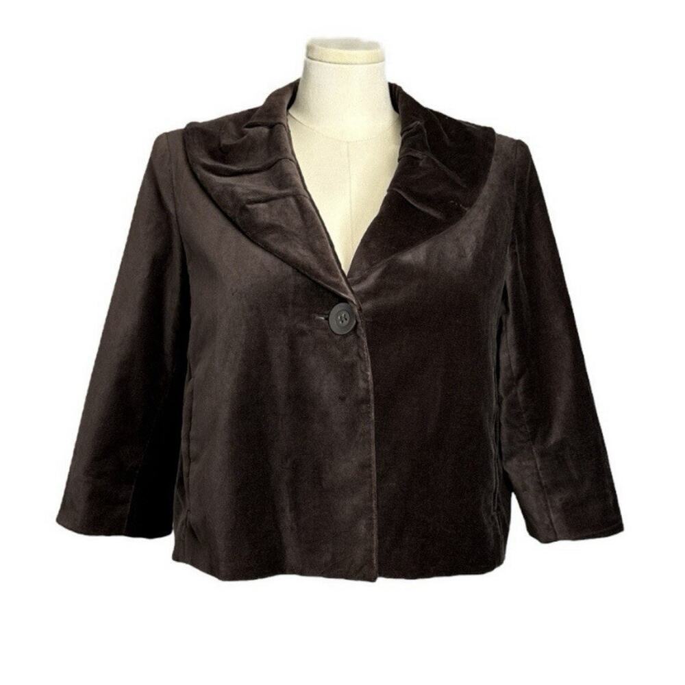 New York & Co Womens Sz Large Brown Velvet Retro Swing Short Jacket 3/4 Sleeve - Picture 9 of 10